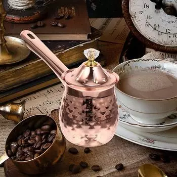 Чайник для еды, подогрева молока, приготовления пищи, детская кастрюля для повседневного использования, суп, длинная ручка, сковорода для тушения кофе, кастрюля, турецкая кастрюля розового золота