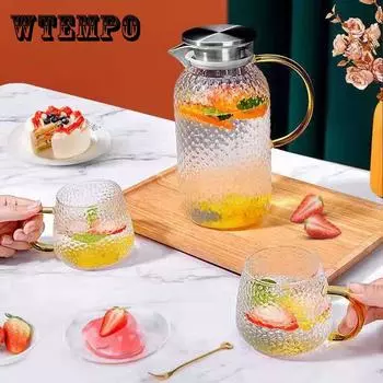 Чайник для холодной воды, стеклянный чайник, устойчивый к высоким температурам, чашка для холодной воды, бытовой чайник, набор бутылок для прохладной белой воды, большой вместительности 1500ml