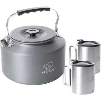 Чайник для кемпинга Alocs 2,2 л с 2 и 4 чашками из нержавеющей стали для походов, походов, походов, кухни, костра и пикника, сумка для переноски 2 cups серебряный