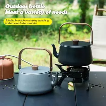 Чайник для кемпинга из алюминиевого сплава объемом 1,1 л с ручкой, не допускающей ожогов, портативный, легкий, большой емкости, для путешествий на открытом воздухе серый