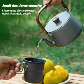 Чайник для кемпинга из алюминиевого сплава объемом 1,1 л с ручкой, не допускающей ожогов, портативный, легкий, большой емкости, для путешествий и походов на открытом воздухе серый