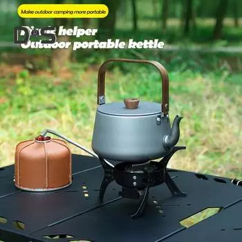 Чайник для кемпинга из алюминиевого сплава объемом 1,1 л с ручкой, не допускающей ожогов, портативный, легкий, большой емкости, для путешествий, походов, пикников, кофеварки, чая серый