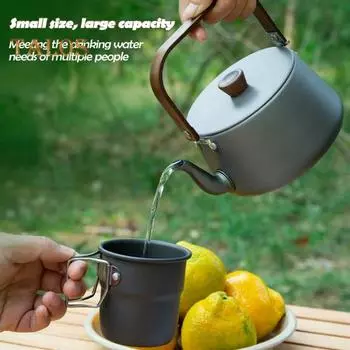 Чайник для кемпинга из алюминиевого сплава объемом 1,1 л с ручкой, не допускающей ожогов, портативный, легкий, большой емкости, для путешествий, походов, пикников, кофеварки, чая серый