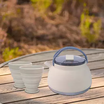 Чайник для кемпинга объемом 1,5 л и набор из 2 чашек, складной многофункциональный чайник для приготовления кофе на открытом воздухе легкие хаки