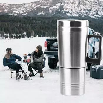 Чайник для кемпинга, путешествия, автомобильный нагревательный стакан, электрический нагревательный автомобильный чайник 12 В/24 В, 300 мл, нержавеющая сталь