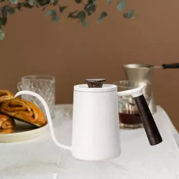 Чайник для кофе из нержавеющей стали с изогнутой шеей и носиком белый