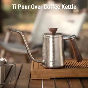 Чайник для кофе Ti Pour Over, кофейник на гибкой шее с деревянной ручкой для кемпинга на открытом воздухе серебряный