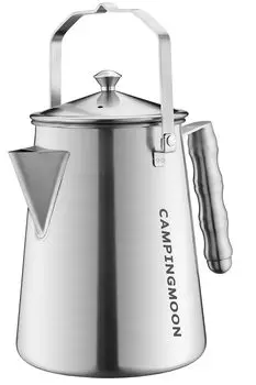 Чайник для костра на открытом огне, чайник для костра, чайник для кемпинга, интегрированная формовка из нержавеющей стали 304, 1,5 л, SW-6 серебряный