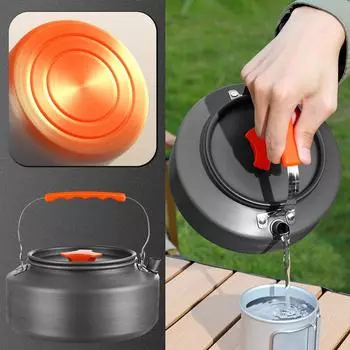 Чайник для пикника на открытом воздухе объемом 1,6 л, алюминиевый чайник с переносной сумкой, компактный и легкий чайник для кемпинга One Size серый