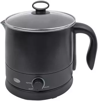 Чайник для приготовления рамен-блюда, чайник для самостоятельного приготовления пищи со стеклянной крышкой, ручной горшок с функцией регулировки температуры, черный [Yamazen] 1,2 л