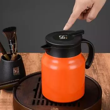 Чайник для тушения с чайным фильтром для сохранения тепла. Съемный, удобный, легко моется, вода для дома, светодиодный цифровой дисплей температуры. оранжевый