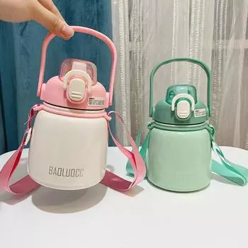 Чайник для воды на 650 мл, термостойкая соломенная бутылка из нержавеющей стали для питья воды, термовакуумная кружка зелёный