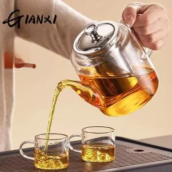 Чайник для заваривания чая, бытовой, большой емкости, стеклянный, для заваривания чая, утолщенный, высокотемпературный, чайный сервиз, один горшок