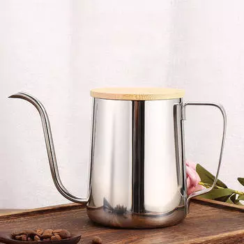 Чайник для заваривания кофе, походный капельный горшок, чайник с гусиной горловиной объемом 600 мл и бамбуковой крышкой для