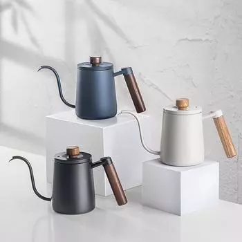 Чайник для заваривания кофе с гибкой ручкой, кофейный капельный чайник из нержавеющей стали с деревянной ручкой, кофейные аксессуары