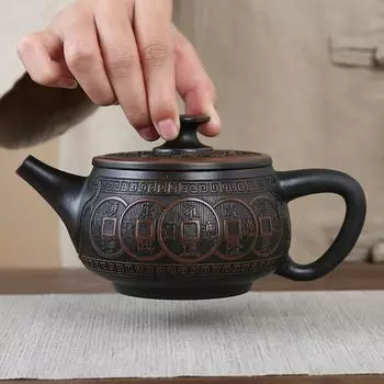 Чайник для заваривания в стиле цзяньшуй, фиолетовый, резной, расписанный вручную, старинный, рельефный, бытовой, чайник, чайный сервиз кунг-фу