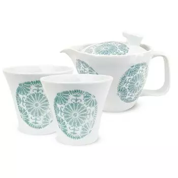 Чайник Isaozan Kiln, сделанный в Японии, пара стильных чаев для 1-2 человек, в комплекте с набором Tea Circle Light Blue J-kitchens, Hasamiyaki, (Чайник, Чашки, Набор),