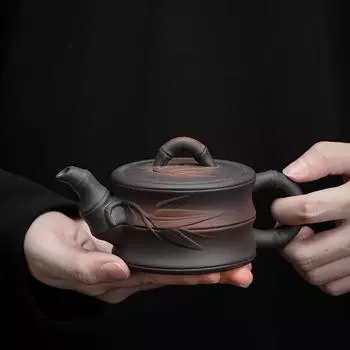 Чайник из бамбука с фиолетовой керамикой Цзяньшуй, расписанный вручную, старинный рельефный чайник, домашний чайник, чайный сервиз кунг-фу