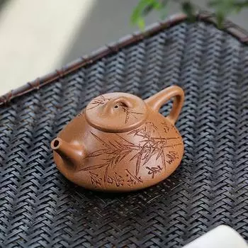 Чайник из фиолетового песка Yixing, керамика ручной работы, резной чайник из бамбукового листа, домашний чайник для заваривания чая