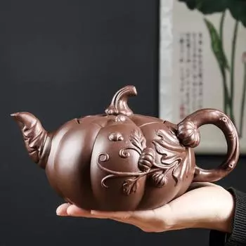 Чайник из фиолетовой глины Исин, большой емкости, тыквенный горшок, фильтр для заваривания чая вручную, китайский чайный сервиз из фиолетового песка 780 мл чёрный