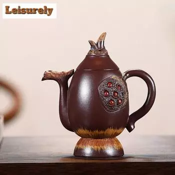 Чайник из фиолетовой глины Исин объемом 220 мл, заварочный чайник с ручной гравировкой в виде семян лотоса, чайник для заваривания чая, китайский чайный набор «Цыша» ручной работы