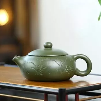 Чайник из фиолетовой глины Исин, ручная работа, зеленая глина, орхидея, плоский горшок Сиши, домашний чайный сервиз в стиле кунг-фу