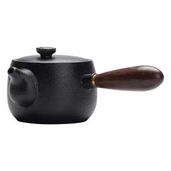 Чайник из грубой керамики в японском стиле, чайник с боковой ручкой, портативный чайник большой емкости с ручкой, чайная посуда ручной работы, чай кунг-фу Black pottery thread