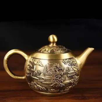 Чайник из матовой латуни, чайник для воды, домашний чайный сервиз, медная посуда, креативные украшения для чайника, изделия ручной работы