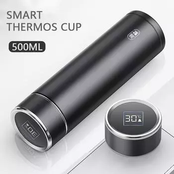 Чайник из нержавеющей стали 316 с функцией разделения температуры, умный вакуумный стакан для автомобиля, напоминание о времени, изоляция, 500 мл 500ml чёрный