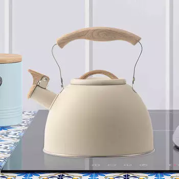 Чайник из нержавеющей стали со свистком, 3 л, горшок для чая, кофе, воды, чайников с молоком, громкий свисток бежевый