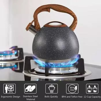 Чайник из нержавеющей стали со свистком, деревянная ручка, чайник, посуда для кипячения воды белый