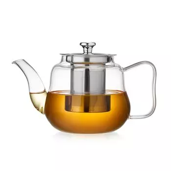 Чайник из термостойкого стекла Pokaro с ситечком из нержавеющей стали с полной емкостью для воды, прозрачное стекло, открытый огонь, черный, зеленый, с фруктовыми листьями чистый