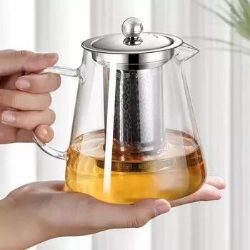 Чайник из термостойкого стекла с высоким содержанием боросиликатного стекла, большой емкости, прозрачное ситечко для чая из нержавеющей стали, заварочный чайник, чайная утварь