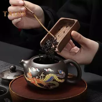 Чайник Китайский Дракон Феникс Благоприятный чайник Цзыша из глины гунфу для рассыпного чая Чайники ручной работы с уникальным эффектом изменения цвета Чай для любителей чая B