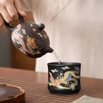 Чайник Китайский Дракон Феникс Благоприятный чайник Цзыша из глины гунфу для рассыпного чая Чайники ручной работы с уникальным эффектом изменения цвета чая