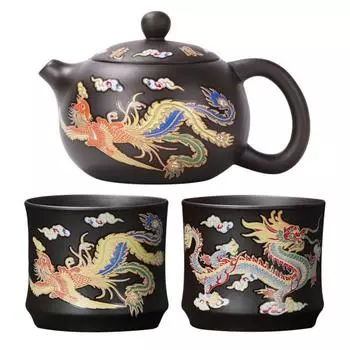 Чайник Китайский Дракон Феникс Благоприятный чайник Цзыша из глины гунфу для рассыпного чая Чайники ручной работы с уникальным эффектом изменения цвета чая B