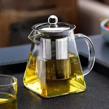 Чайник Kungfu Tea Pu er Чайный сервиз Чайная церемония Удобный офисный квадратный стеклянный цветочный чайник