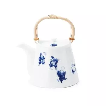 Чайник Mino Ware Miyama из глины с ситечком из нержавеющей стали, емкостью около 430 мл, подходит для использования в микроволновой печи и посудомоечной машине, Seven Lucky Gods белый