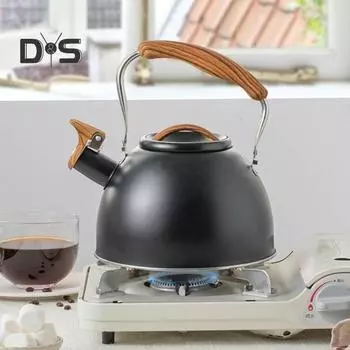 Чайник объемом 3 л, нержавеющая сталь, встроенный свисток, герметичный, пищевой, матовый, без запаха, эффективная теплопроводность, термостойкая ручка, газовая индукция. 3L чёрный