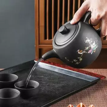 Чайник ручной работы из фиолетовой глины, большой емкости, чайник с цветами и птицами, грязь Чжу, узор дракона, заварочный чайник, китайский чайный сервиз 550ml brownA