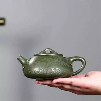 Чайник ручной работы из зеленой глины в Исине, резной, фиолетовый, с ландшафтным дизайном, из камня Жуи, с фиолетовым песком, китайский чайник