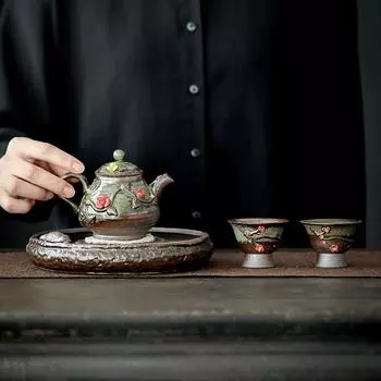 Чайник ручной работы на дровах, японская ретро-заварка для чая из грубой глины, аксессуары для чая в стиле кунг-фу, чайник, кованный вручную горшок с балкой