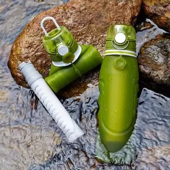 Чайник с фильтром, пищевая силиконовая складная чашка, спортивный чайник для занятий спортом на открытом воздухе, большая емкость, бутылка для воды, чашка для кемпинга зелёный