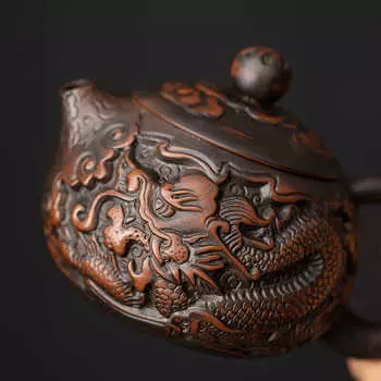 Чайник с резьбой в виде дракона из фиолетовой керамики Цзяньшуй, расписанный вручную, старинный рельефный чайник, домашний чайник, чайный сервиз кунг-фу