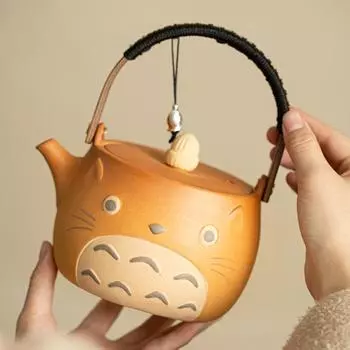 Чайник с рисунком из мультфильма, расписанный вручную, керамический чайник для заваривания, грубая керамика, домашний чайный сервиз в стиле кунг-фу, милый чайный сервиз