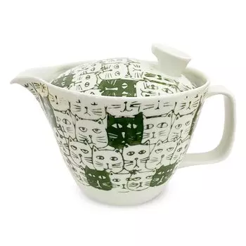 Чайник с ситечком для чая 385 мл на 2-3 персоны Изделия Hasami, произведенные в Японии Cats Green J-kitchens (узор кошки) Л/173780