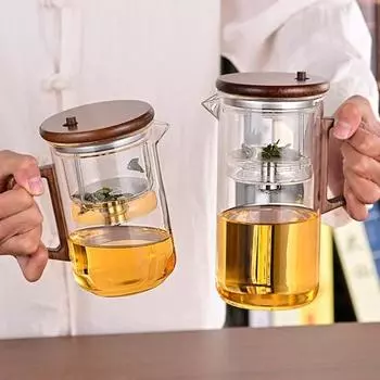 Чайник с заварочным устройством объемом 550/750 мл, деревянная ручка, чайник из боросиликатного стекла, технология разделения воды, носик без капель, простой в уходе чайник 550ML