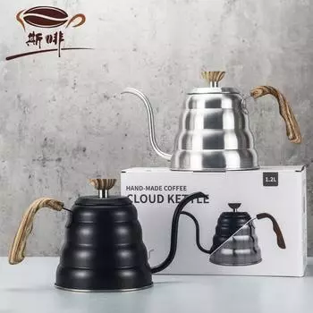 Чайник Sifui Hand Brew Kettle Outdoor с длинным носиком, чайник для кофе 304Stained Steel, дисплей температуры, ручка с рисунком под дерево, заварной чайник Cloud 1L