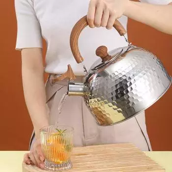 Чайник со свистком, 2 л, для плиты, с эргономичной ручкой, не нагревающейся на ощупь, из нержавеющей стали, для индукционных газовых электрических керамических плит 2L зелёный