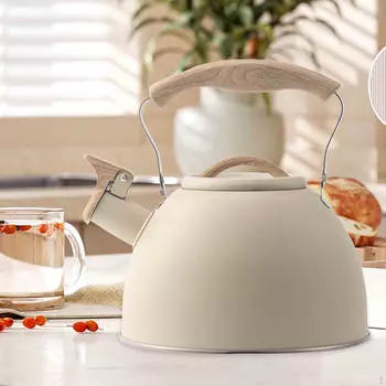 Чайник со свистком 3 л, большой емкости для заваривания воды в квартиру бежевый